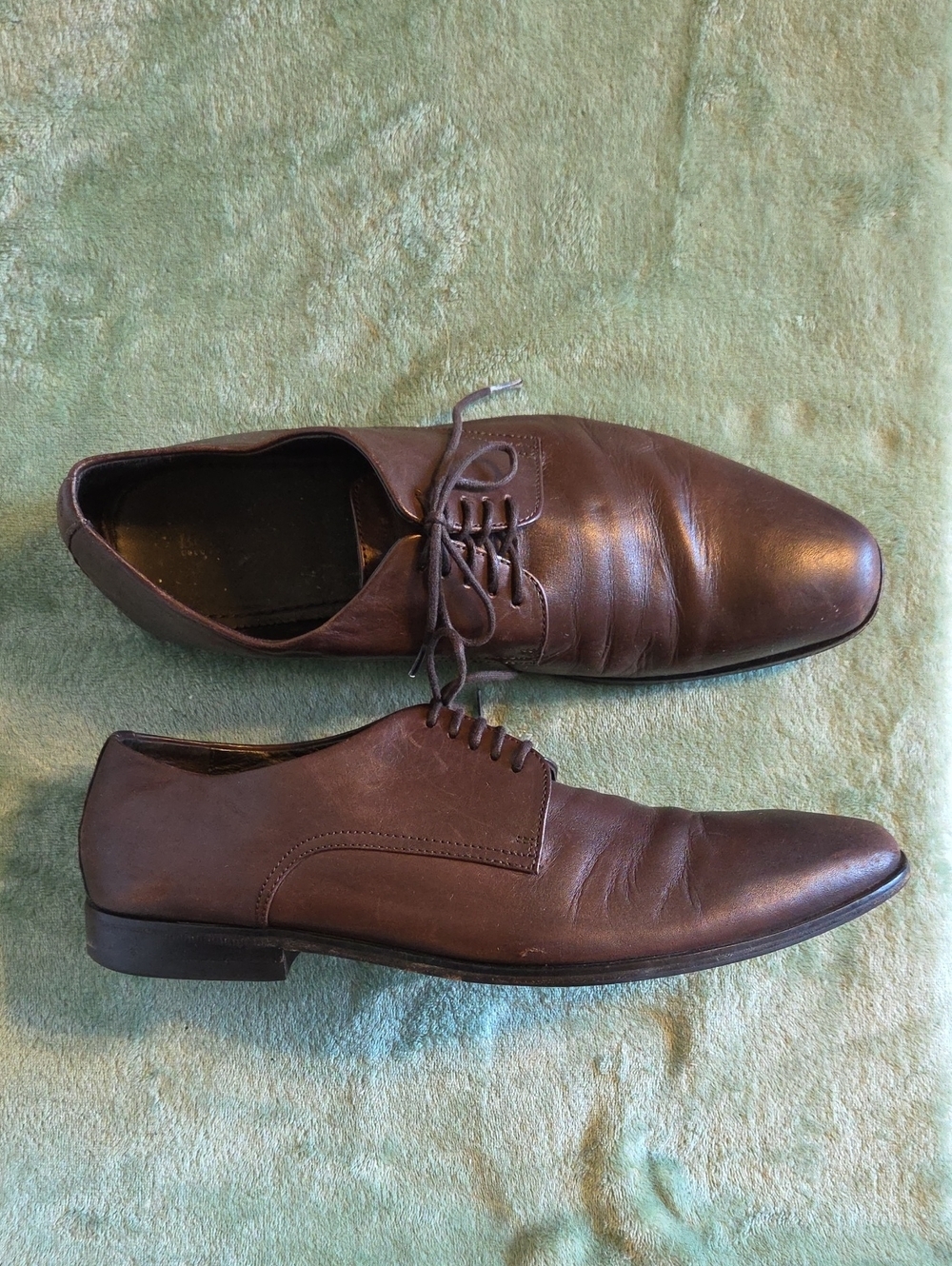 HUGO BOSS Brown Leather Plain-Toe Derby Dress Shoes
